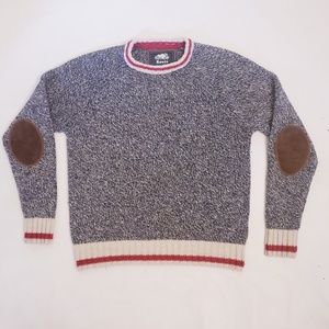 Roots Salt/Pepper Sweater w/ Elbow Patches, Sz L